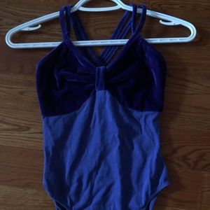 Navy Blue velvet crisscross ballet leotard